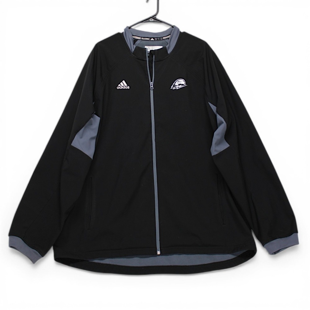 Adidas Track Jacket Mens Large Black Grey Excellent Full Zip Eagle Logo Sport